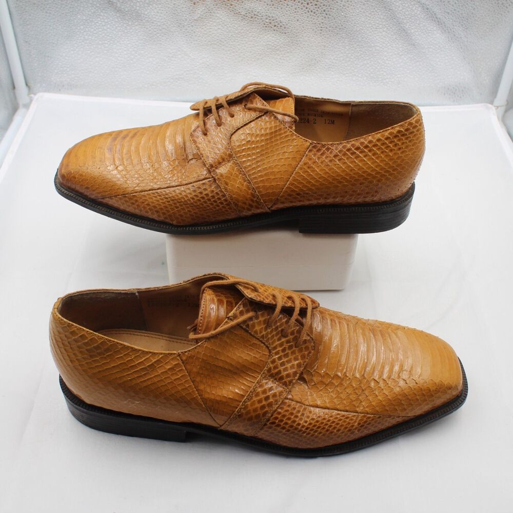 GIORGIO BRUTINI Men's 12M Genuine Snakeskin Oxfords Mustard Tan Exotic Dress